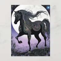 Black Horse Full Moon Halloween Postcard