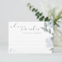 Wedding Bridal Shower Dusty Blue Gray Watercolor Advice Card