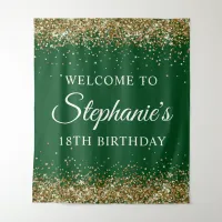 Gold Glitter Dark Green 18th Birthday Welcome Tapestry