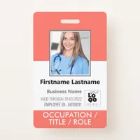 Staff Photo ID Barcode LogoLiving Coral Pink Name Badge