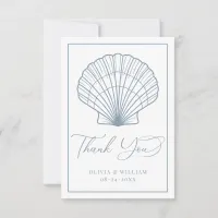 Elegant Beach Seashell Dusty Blue Wedding Thank You Card