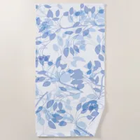 Modern Blue and white coastal beach leaf Beach Towel