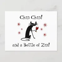 Chin Chin and a Bottle of Zin Funny Wine Cat Postcard