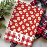 Vintage Santa Red Gingham Monogrammed Christmas Kitchen Towel