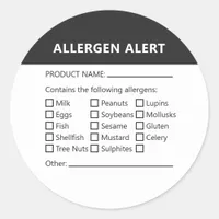 Food Allergy Warning Black and White Minimal Alert Classic Round Sticker