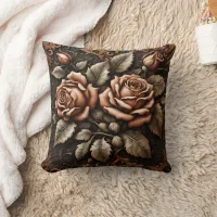 Elegant Carved Roses in Dark Ornate Design Throw Pillow