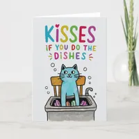 Kisses if you do the dishes cute cat washing up holiday card