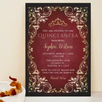 Vintage Red Gold Princess Tiara Quincea&#241;era  Invitation