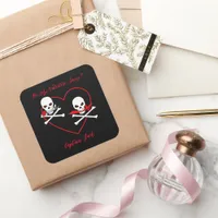 Pirate Valentine Jolly Roger Square Sticker