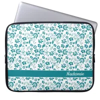 Turquoise Teal Tropical Flowers Monogram Laptop Sleeve