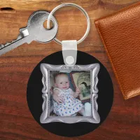 Fancy Silver Frame Add Photo Here Keychain