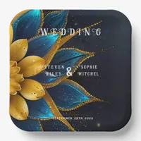 Elegant Sapphire and Gold Floral Wedding Paper Plates