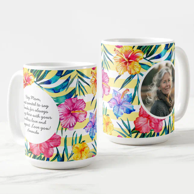 Tropical Floral Yellow Stripe | Mother's Day Photo Coffee Mug