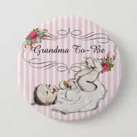 Vintage Floral Pink "grandma to be" Baby  Button