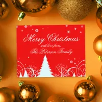 Merry Christmas Red and White Winter Landscape  Holiday Postcard