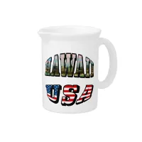 Hawaii Picture and USA Flag Text Beverage Pitcher