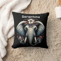 Floral dawn elephant art throw pillow