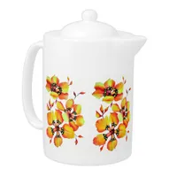 Elegant Orange Flowers Teapot