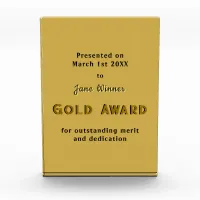 Gold Achievement Merit Template Customizable Acrylic Award