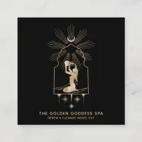 *~* Moon Stars Golden Goddess Sea Bathing Urn Spa Square Business Card