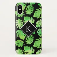 Tropical Green Watercolor Leaves Monogram iPhone X Case