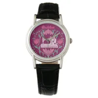 Vintage Sewing Machine:Floral Fuchsia Personalized Watch