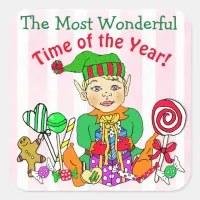 Wonderful Time of the Year Elf Square Sticker