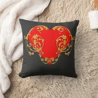 Bold Romantic Valentine Red Goth Heart  Throw Pillow