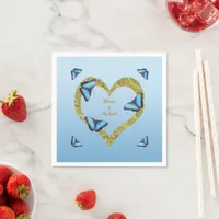 Blue morpho butterfly with golden heart   napkins