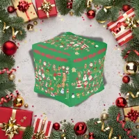 Monogrammed Merry Christmas on green background | Pouf