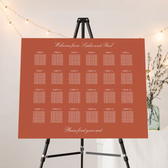 Terracotta 24 Table Wedding Seating Chart Foam Board