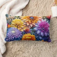 Pretty Colorful Ai Art Flowers  Lumbar Pillow