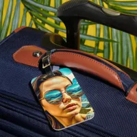 Beautiful Woman in Sunglasses Mountain Reflectoin Luggage Tag