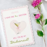 Trendy Watercolor Pink Martini Bridesmaid Proposal Card