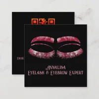 Luxury Watercolor Eyelash & Brow Beauty, Red Pink Square Business Card