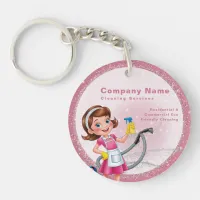 Cute Cartoon QR code Glitter Pink House Cleaning Keychain