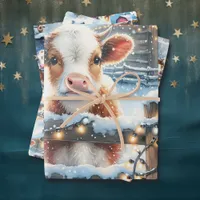 Cute Festive Country Cows Christmas Wrapping Paper Sheets