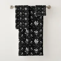 Floral Black And White  Bath Towel Set