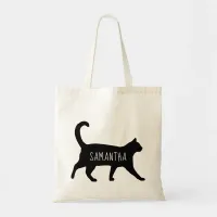 Whimsical Black Cat Personalized with Your Name Tote Bag