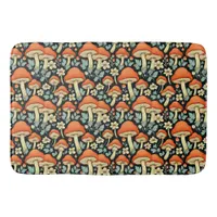 Retro Mushrooms Vintage Flowers Bath Mat