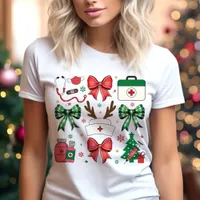 Nurse Christmas Medical Holiday Coquette Bows Tri-Blend Shirt