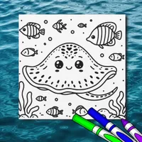 Sea Creature Stingray | Kid's Coloring Page Card