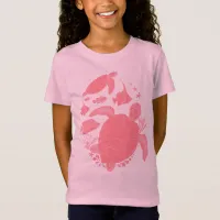 Cute Pink Turtles and Fishes Ocean Print T-Shirt