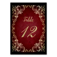 Rustic Vintage Red Gold  Table Number