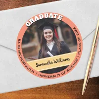 Custom Photo Graduation Class of Graduate Peach Classic Round Sticker