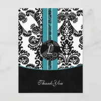 aqua damask ThankYou Cards