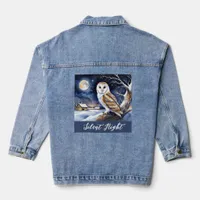 Silent Night Christmas Snow Scene Barn Owl Denim Jacket