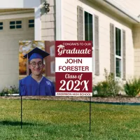 18" x 24" Photo Graduation Dark Red and White Yard Sign