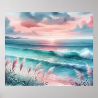 Beautiful Ocean Scene in Pink and Blue Poster