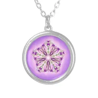 *~* Strong Healer Glowing Magenta Star Mandala Silver Plated Necklace